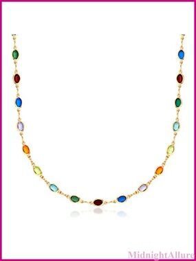 18K Gold Plated Oval Crystal Pendant Necklace 18 Inch